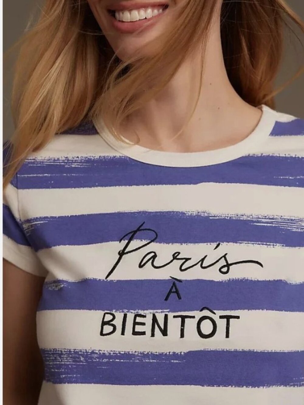 Maeve Anthropologie Paris à bientôt T Shirt Women’s Baby Tee Striped Small
